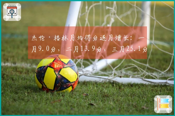 杰伦·格林月均得分逐月增长：一月9.0分，二月13.9分，三月25.1分